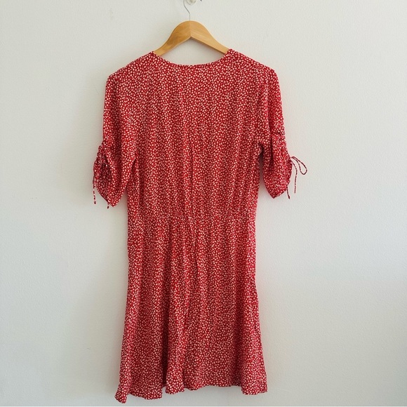 H&M Red Floral Dress Tie Sleeves Sz 2 - Picture 7 of 7